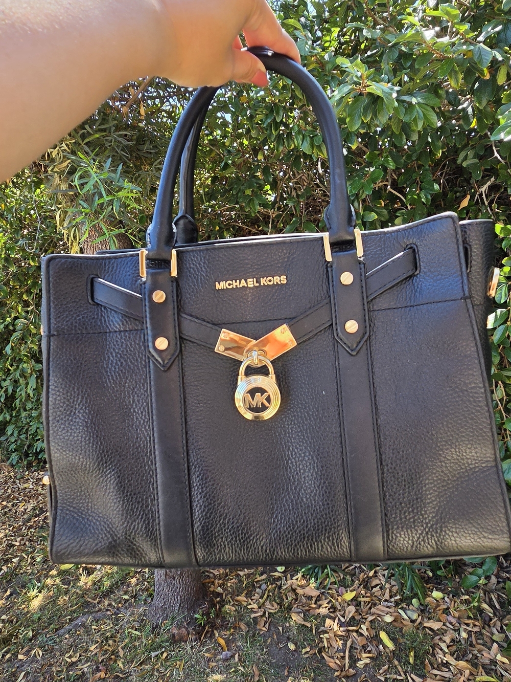 Michael Kors Black Leather Satchel with Gold Hardware